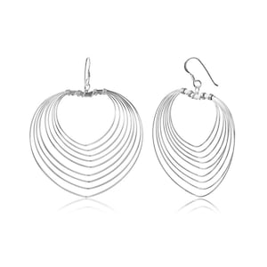 925 sterling Silver Rhodium Plated Dangling Earrings, heart Shape Dangling Earring, 61mmx55mm