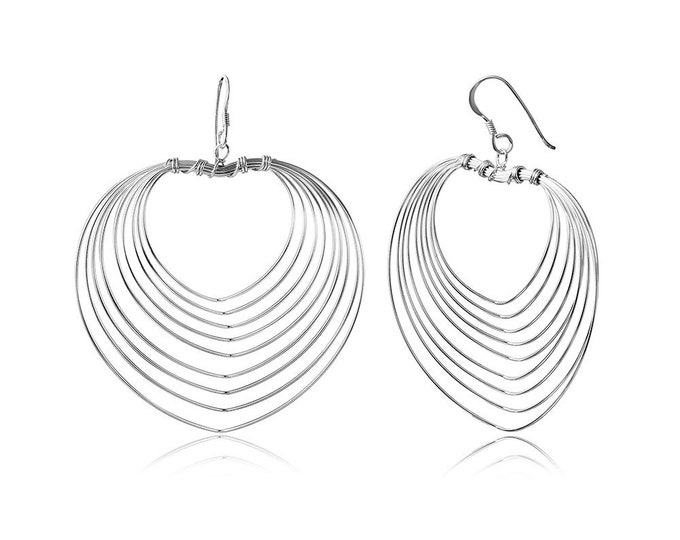 925 sterling Silver Rhodium Plated Dangling Earrings, heart Shape Dangling Earring, 61mmx55mm