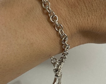 CZ Star Bracelet, 925 Sterling Silver Link Chain