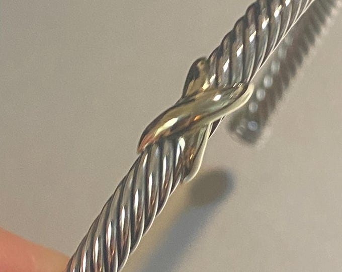 David Yurman X Bracelet,4mm, 925 Sterling Silver & 18K Gold Size LARGE