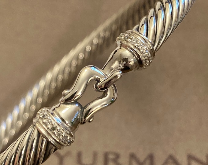 USED David Yurman Diamond Buckle Bracelet 5mm MEDIUM