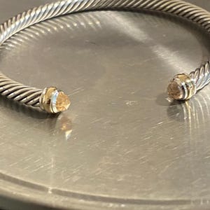 David Yurman Cuff MORGANITE  Cuff 4mm Bracelet,  925 Sterling Silver & 18K Gold Size SMALL