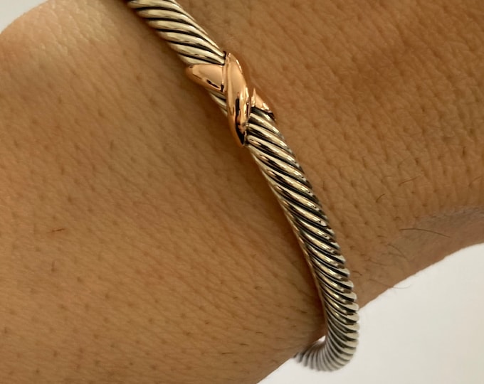 David Yurman ROSE gold X Bracelet,4mm, 925 Sterling Silver & 18K ROSE GOLD Gold Size Medium