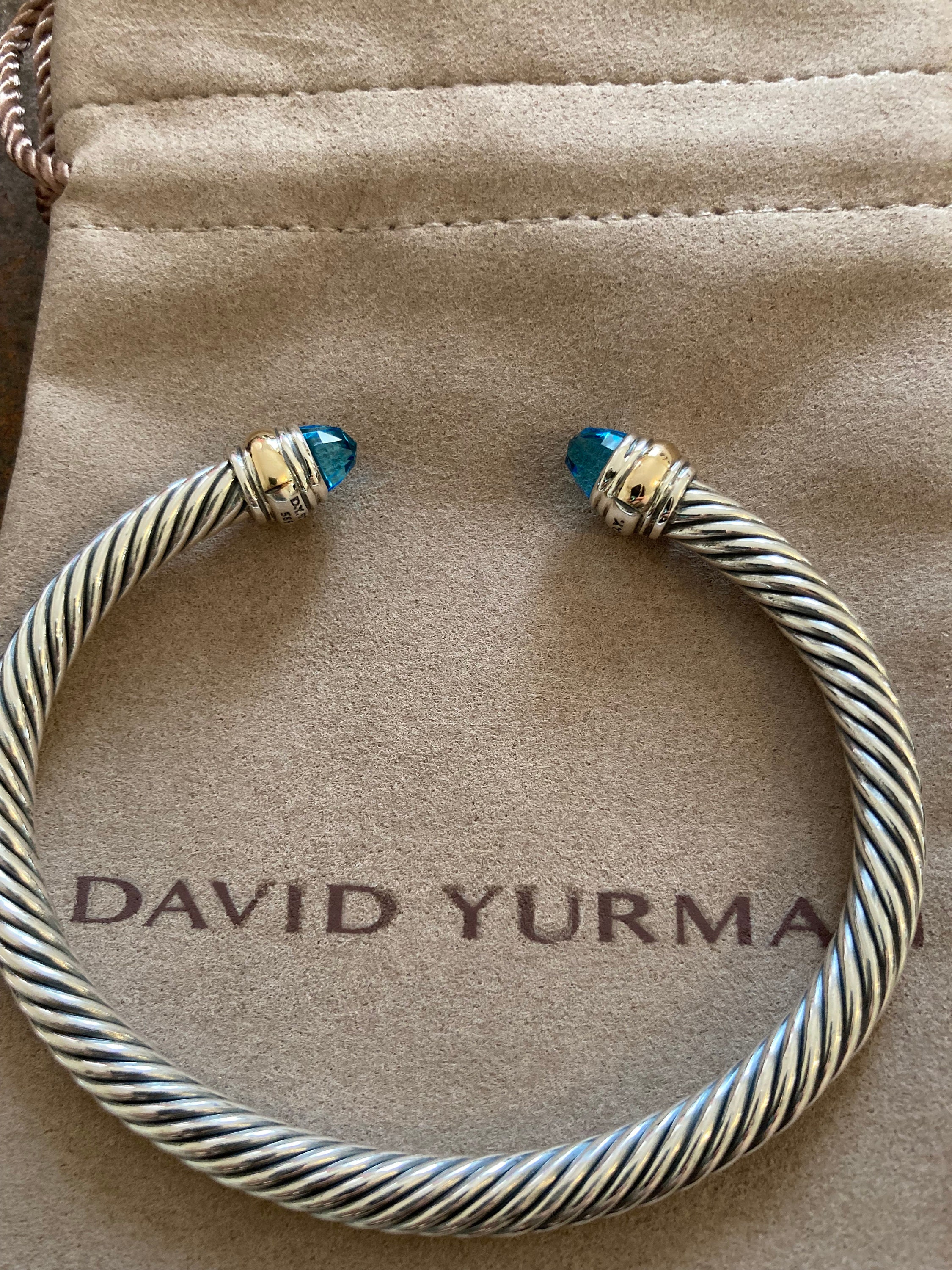 David Yurman Argent Sterling 925 Largeur 5 mm Câble Classique Bracelets Avec Or 14K 
