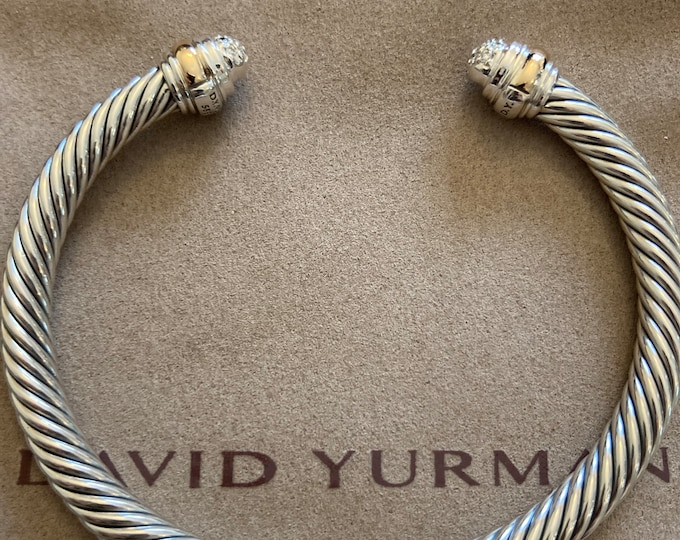 David Yurman 5mm Classic Diamond Bracelet, 925 Sterling Silver & 14K Gold Size Medium