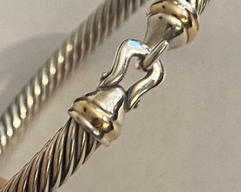 Bracciale con fibbia David Yurman usato in precedenza, 5 mm, argento sterling 925 e oro 18 carati, taglia media