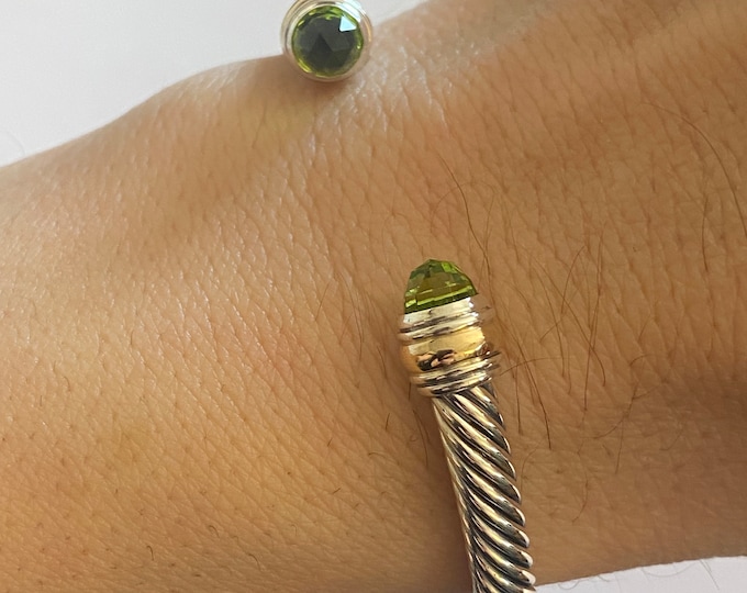 David Yurman Classic Peridot  Bracelet,5mm 925 Sterling Silver & 14K.   Gold Size SMALL