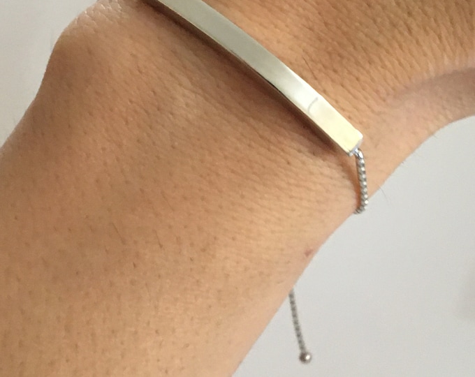925 Sterling Silver ID Bar Bracelet, Engraveable ID Bracelet, ID Bar Bracelet, Box Chain