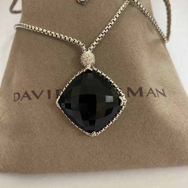 David Yurman  ONYX  cushion on point diamond necklace 20x20