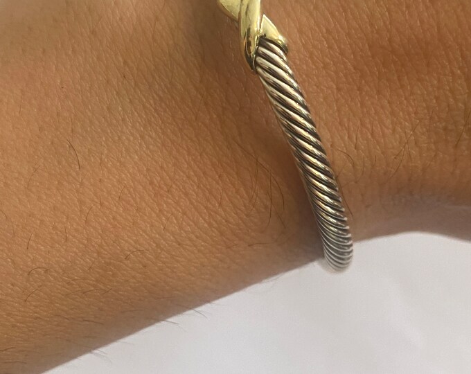 David Yurman X Bracelet,4mm, 925 Sterling Silver & 18K Gold Size SMALL