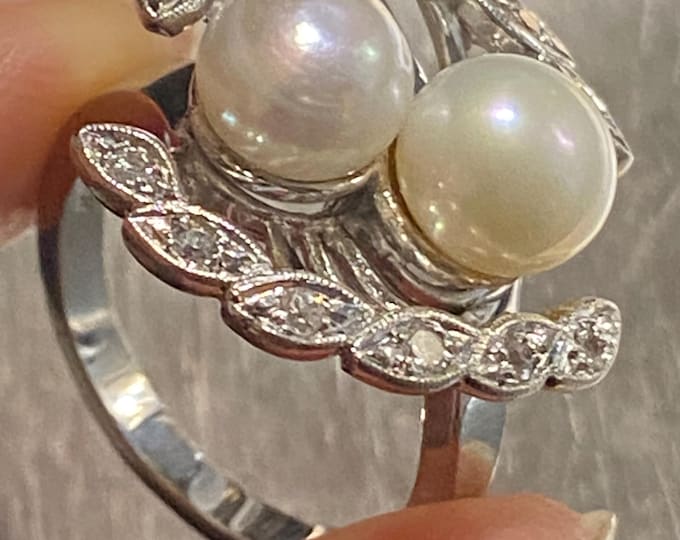 Vintage Ring, Pearl and Diamond Ring, Vintage Pearl Ring, Diamond Vintage Ring, Gold and Diamond Vintage Ring