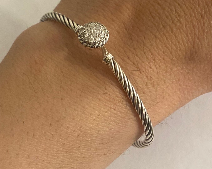 David Yurman Diamond Chatelaine Bracelet 3mm Band Size Small