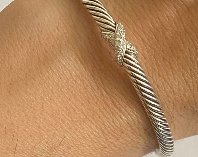 David Yurman Diamond  X Bracelet,4mm, 925 Sterling Silver & Pave Diamonds Size SMALL