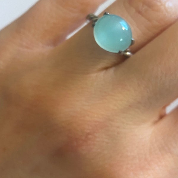 Used David Yurman AQUA CHALCEDONY 12mmx10mm  CABOCHON Ring  Size 7