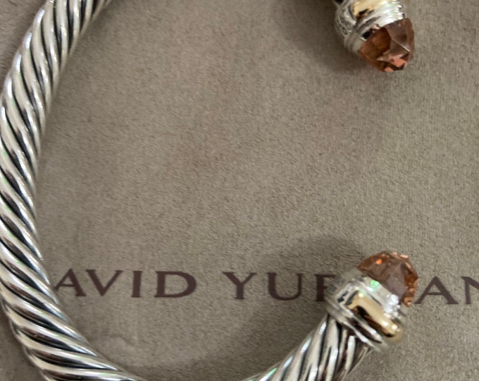 David Yurman 7mm Classic Morganite  Bracelet, 925 Sterling Silver & 14K Gold Size Medium