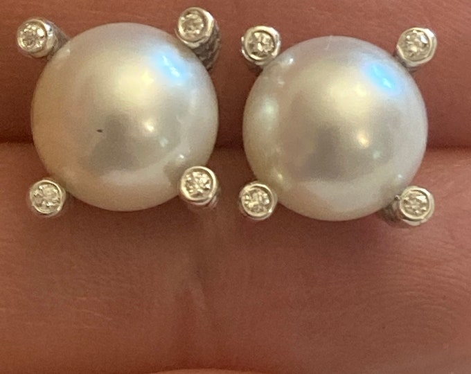 David Yurman Cable Pearl Earrings  & Diamonds