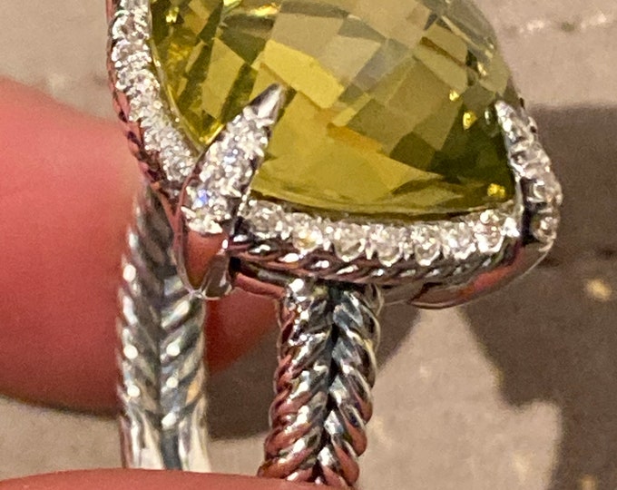 David Yurman chatelaine Citrine  14mmx14mm & Diamonds Size 7
