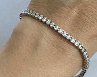 Handmade Sterling Silver Tennis Bracelet, Fine CZ Stones