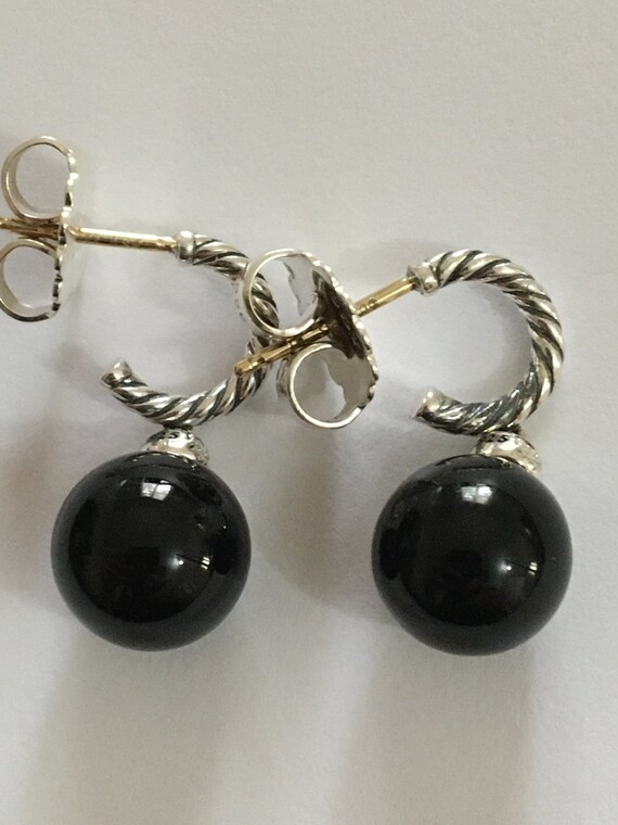 David Yurman solari Onyx  Earrings 10mm onyx pear… - image 4