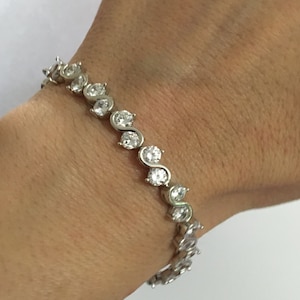 Vintage style Tennis Bracelet, 925 Sterling Silver, Rhodium or Rose Gold Plated, Nickel Free Silver, Handmade