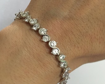 Vintage style Tennis Bracelet, 925 Sterling Silver, Rhodium or Rose Gold Plated, Nickel Free Silver, Handmade