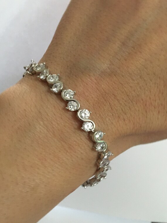 Vintage style Tennis Bracelet 925 Sterling Silver Rhodium or Etsy