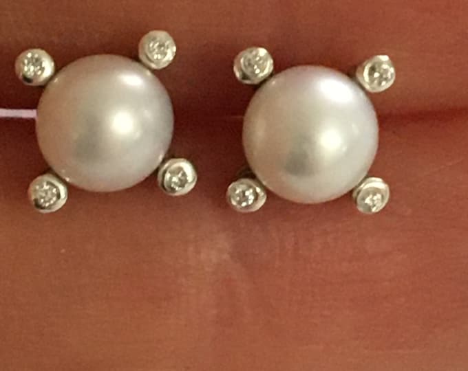 David Yurman Cable Pearl Earrings  & Diamonds 6mm Pearls 7mm width