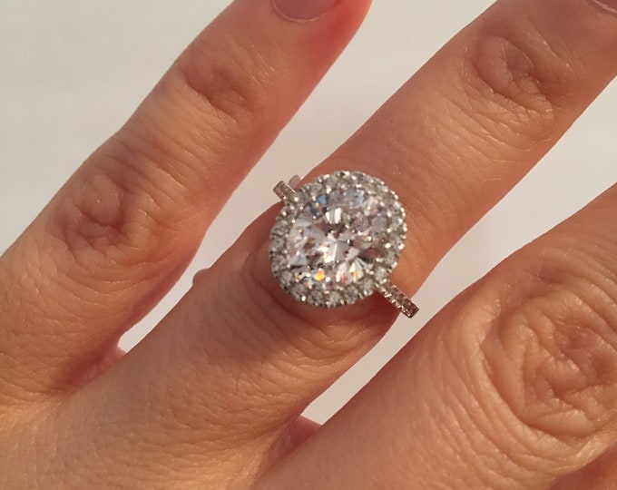 Oval engagement ring , 3ct oval engagement ring , 925 sterling silver engagement ring ,high quality engagement ring