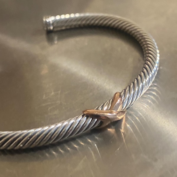 Pulsera David Yurman X, plata de ley y oro rosa de 18 quilates, 4 mm