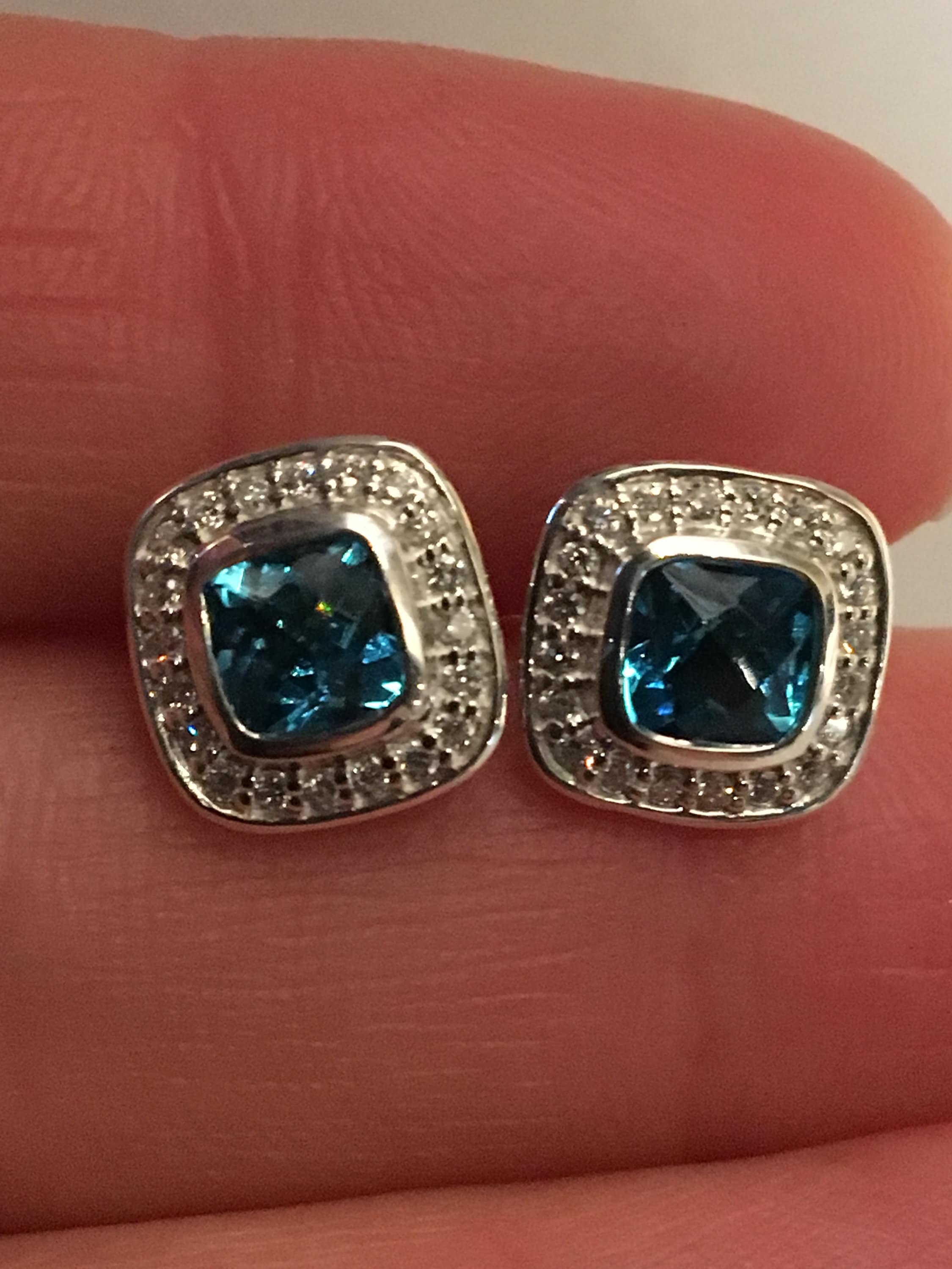 David Yurman Petite Albion Cable Earrings 5 X 5mm Blue Topaz Diamond Etsy