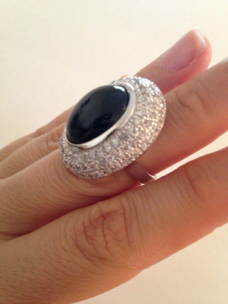 Onyx Ring Onyx Oval Ring Onyx and CZ Ring 925 Nickle Free Etsy