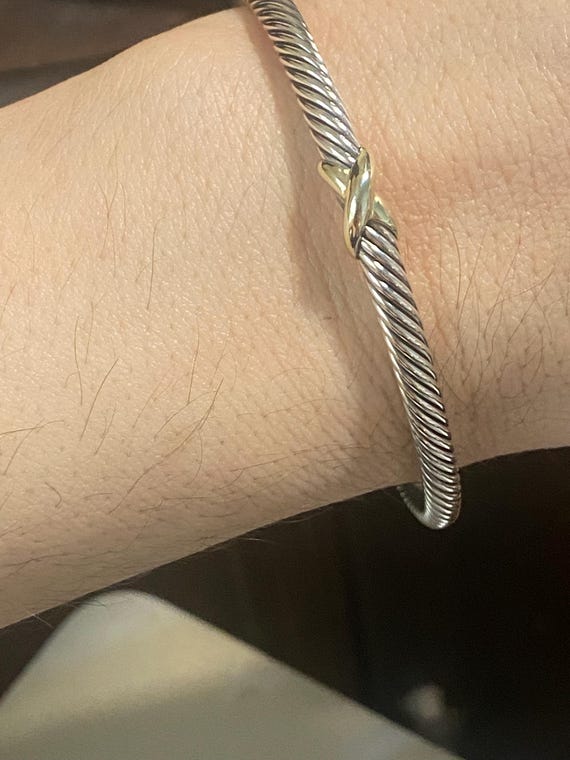David Yurman X Bracelet,4mm, 925 Sterling Silver & 18K Gold