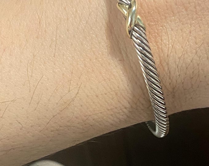 David Yurman X Bracelet,4mm, 925 Sterling Silver & 18K Gold Size LARGE