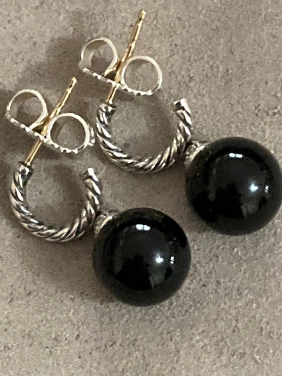 David Yurman solari Onyx  Earrings 10mm onyx pear… - image 1