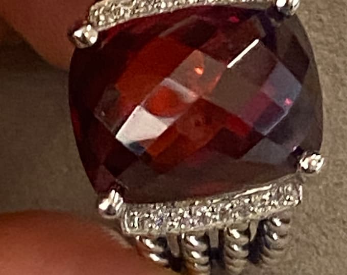David Yurman Wheaton GARNET  Ring 16mmx12mm and Pave Diamonds Size 8
