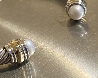 Klassieke David Yurman-parelarmband, 5 mm 925 sterlingzilver en 14 kt goud, maat medium