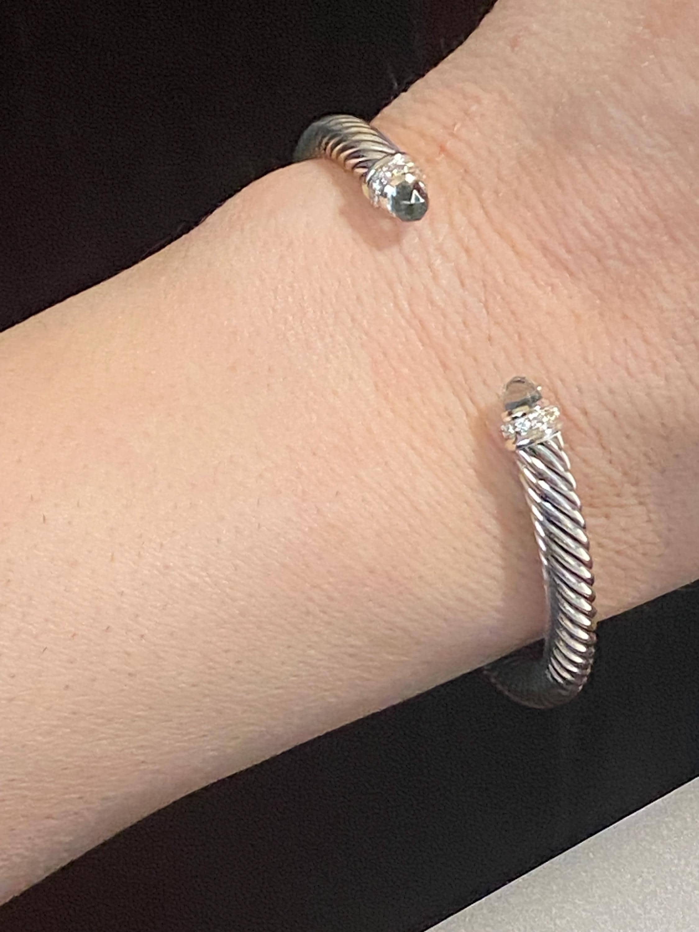 David Yurman 5mm Bracelet 925 SS Silver Diamond Prasiolite Cable