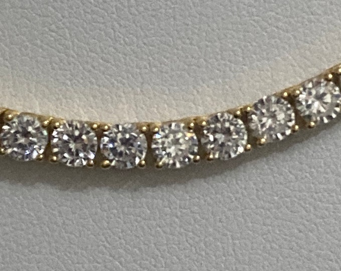 Tennis Necklace, Gold Plated Tennis Necklace, 4mm Tennis Necklace, 925 Sterling Silver Nickel Free Gold Plated,