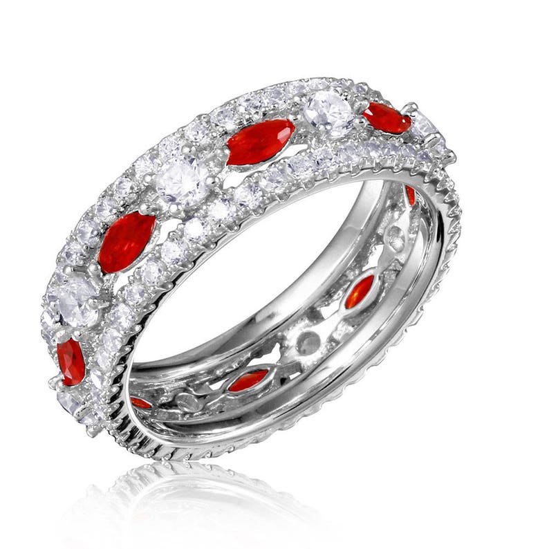 Eternity Band Multi Stone Eternity Band 925 Sterling Silver and Rhodium Band Sterling Silver Eternity And