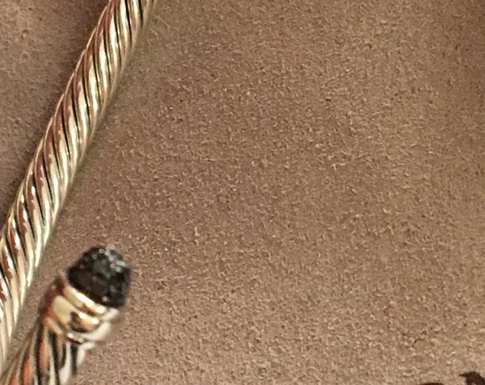 David Yurman 5mm  Classic Black  Diamond Cuff Bracelet, 925 Sterling Silver & 14K Gold Size Medium