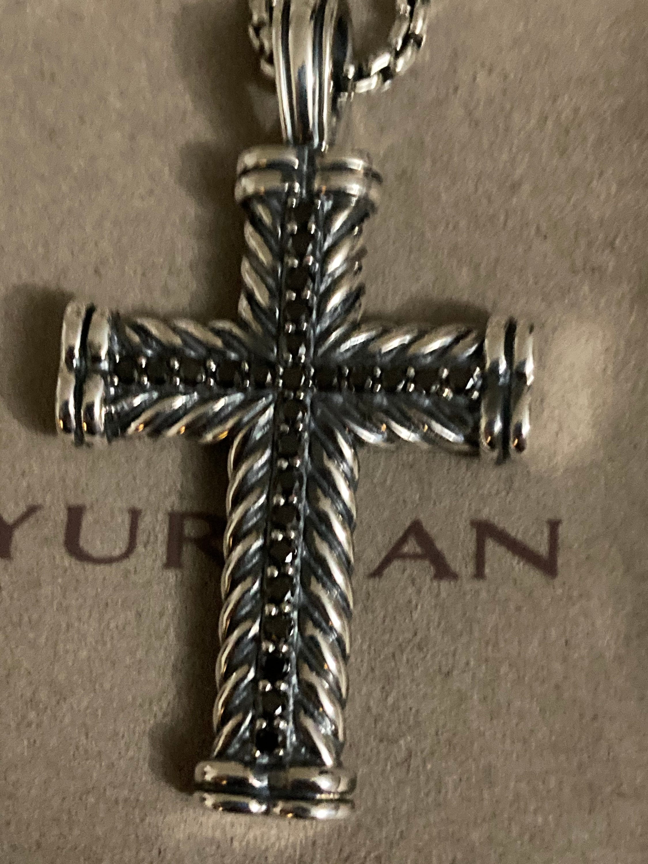 David Yurman Large Black Diamond Cross Pendant chevron & Chain Etsy