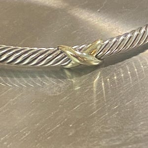 Pulsera David Yurman X, 4 mm, plata de ley 925 y oro de 18 quilates, talla GRANDE