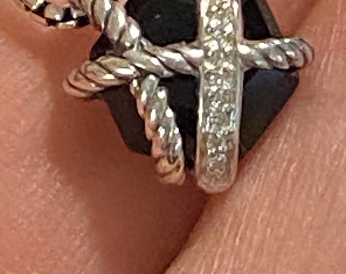 David Yurman WRAP Diamond ONYX necklace Pendant 10mm