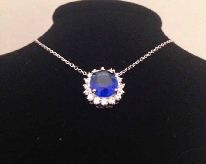 Sapphire Halo Pendant, Princess Dianna Inspired Pendant, Sapphire Pendant, 925 Sterling Silver Pendant , Princess Dianna Inspired Pendant