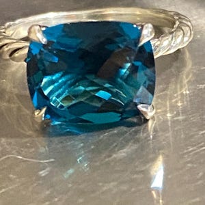 中古 デビッド・ユーマン ブルートパーズ 12mmx10mm リング サイズ7