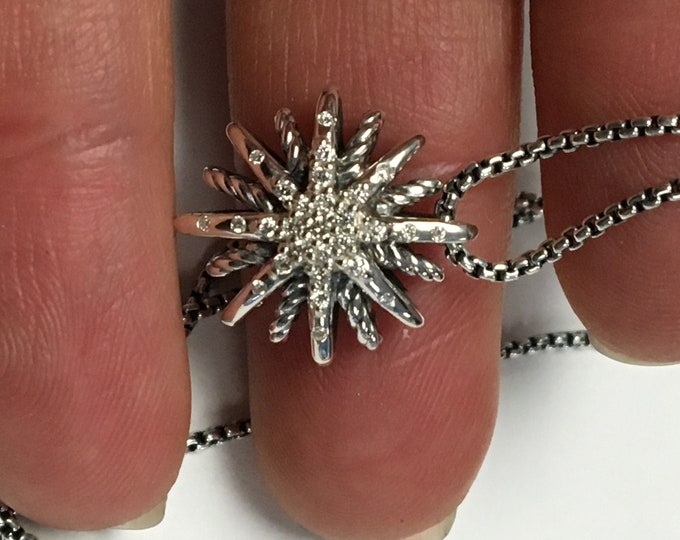 Estate David Yurman Starburst Diamond Pendant Small Size +chain
