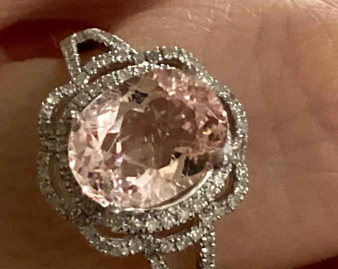 Oval Morganite & Diamond  Ring 2.26ct Morganite  and diamonds Vintage Style Gem Stone Ring