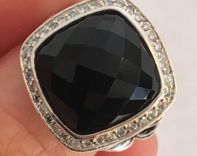 David Yurman Albion Black Onyx 14mmx14mm 925 Sterling Silver Ring size 7