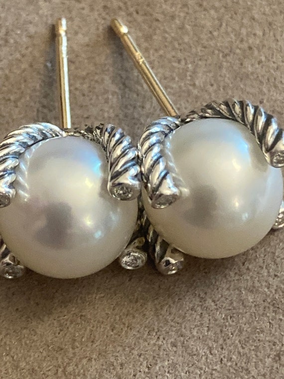 David Yurman Cable Pearl Earrings  & Diamonds