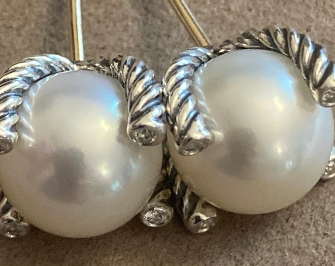 David Yurman Cable Pearl Earrings  & Diamonds